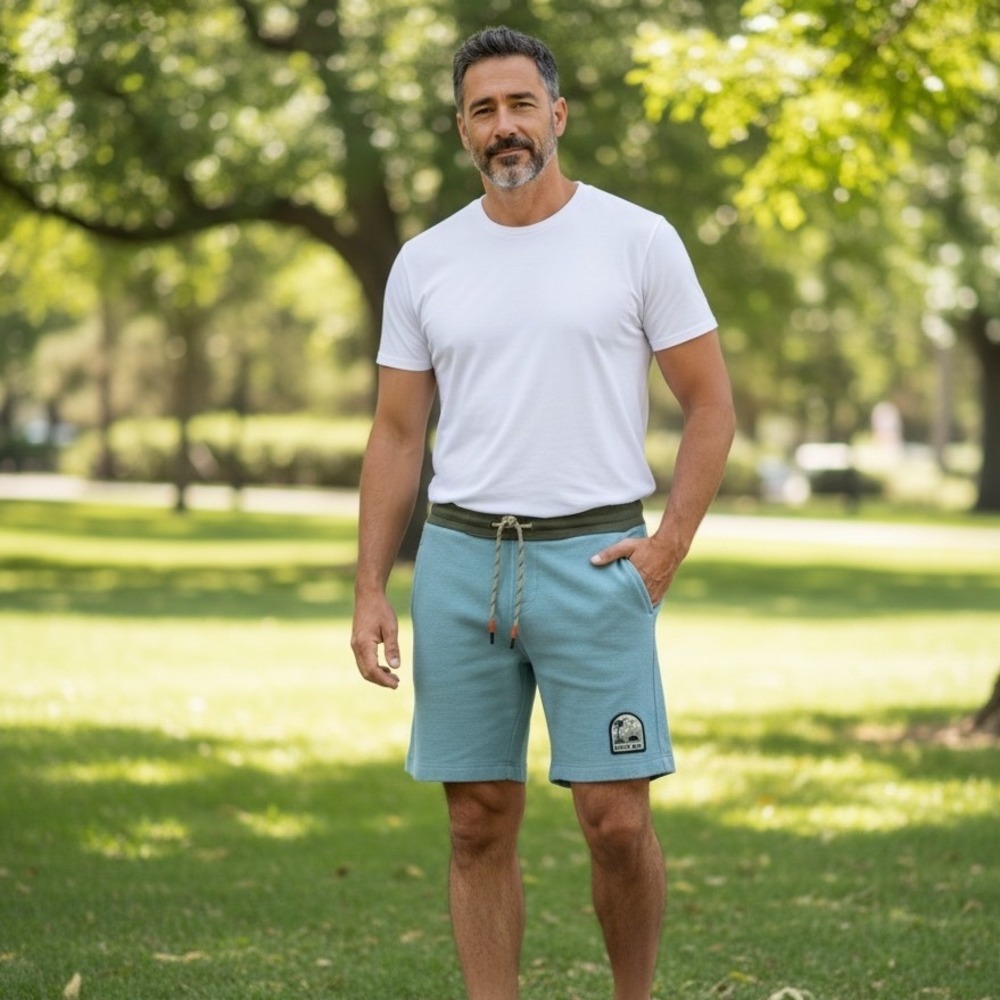 Howler Brothers Mens Small Blue Knit Lounge Shorts Contrast Waist Drawstring S